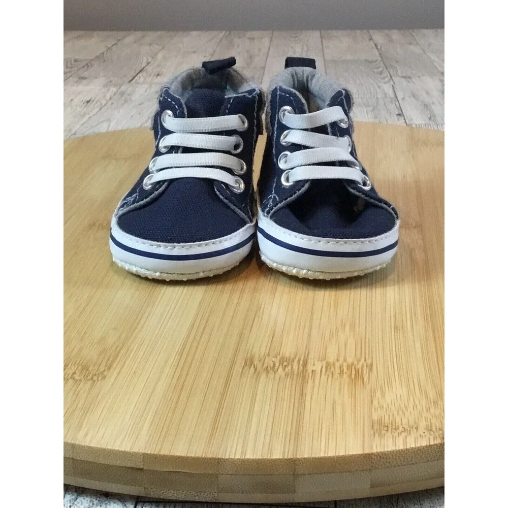 US Polo Assn Baby Sneakers High Top‎ Crib Shoes Navy Blue White Laces